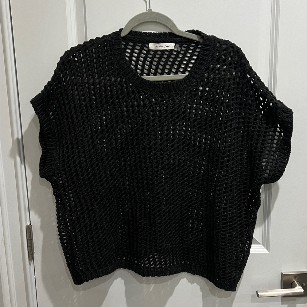 Mustard Seed Black Open-Knit Sweater